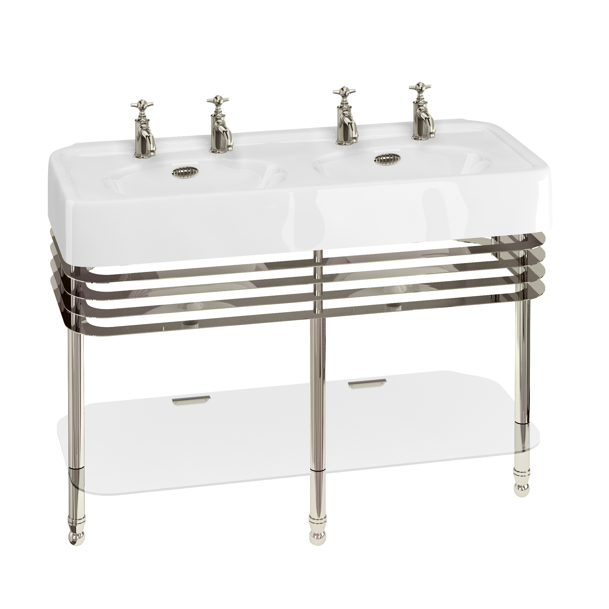 Arcade 1200mm basin with nickel overflow & basin stand with double basin & overflows